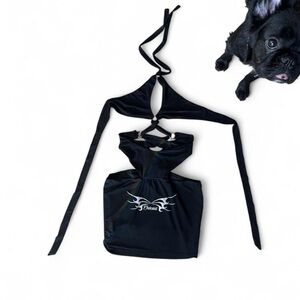 Outcast Clothing Black Cut Out Mini Dress with Outcast Design Printed on Back XS